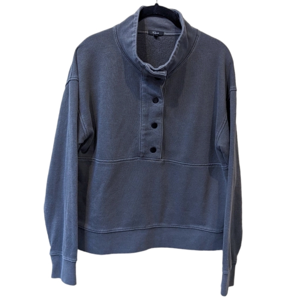 Rails Simon Cotton-blend Boxy Gray Henley Women's Sweatshirt (M)